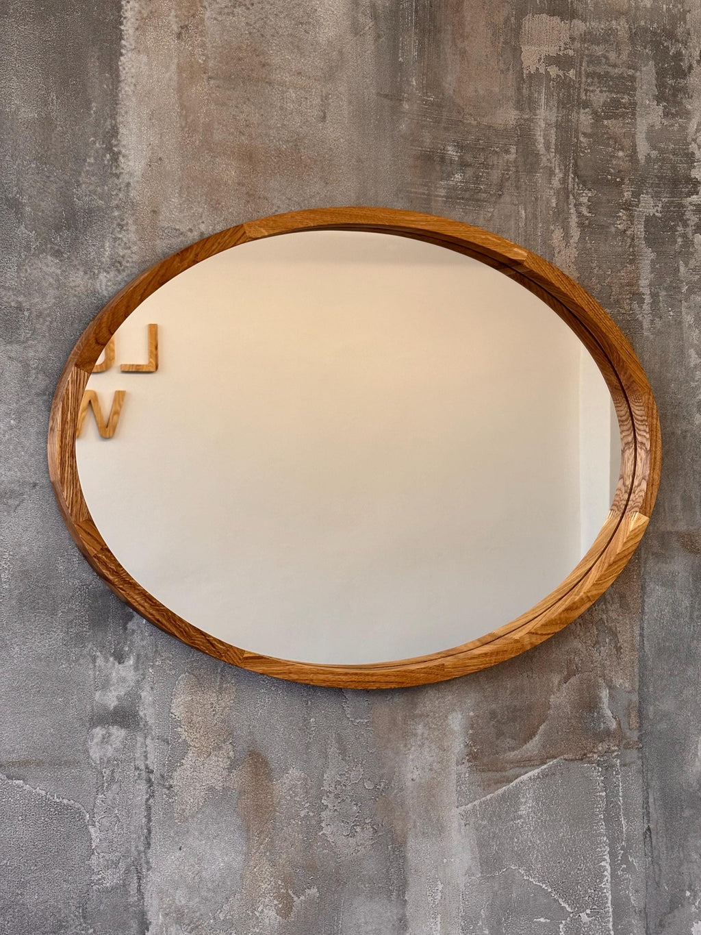 Mid-Century Modern Oval Wood Mirror | Handmade Bathroom Vanity & Entryway Wall Decor