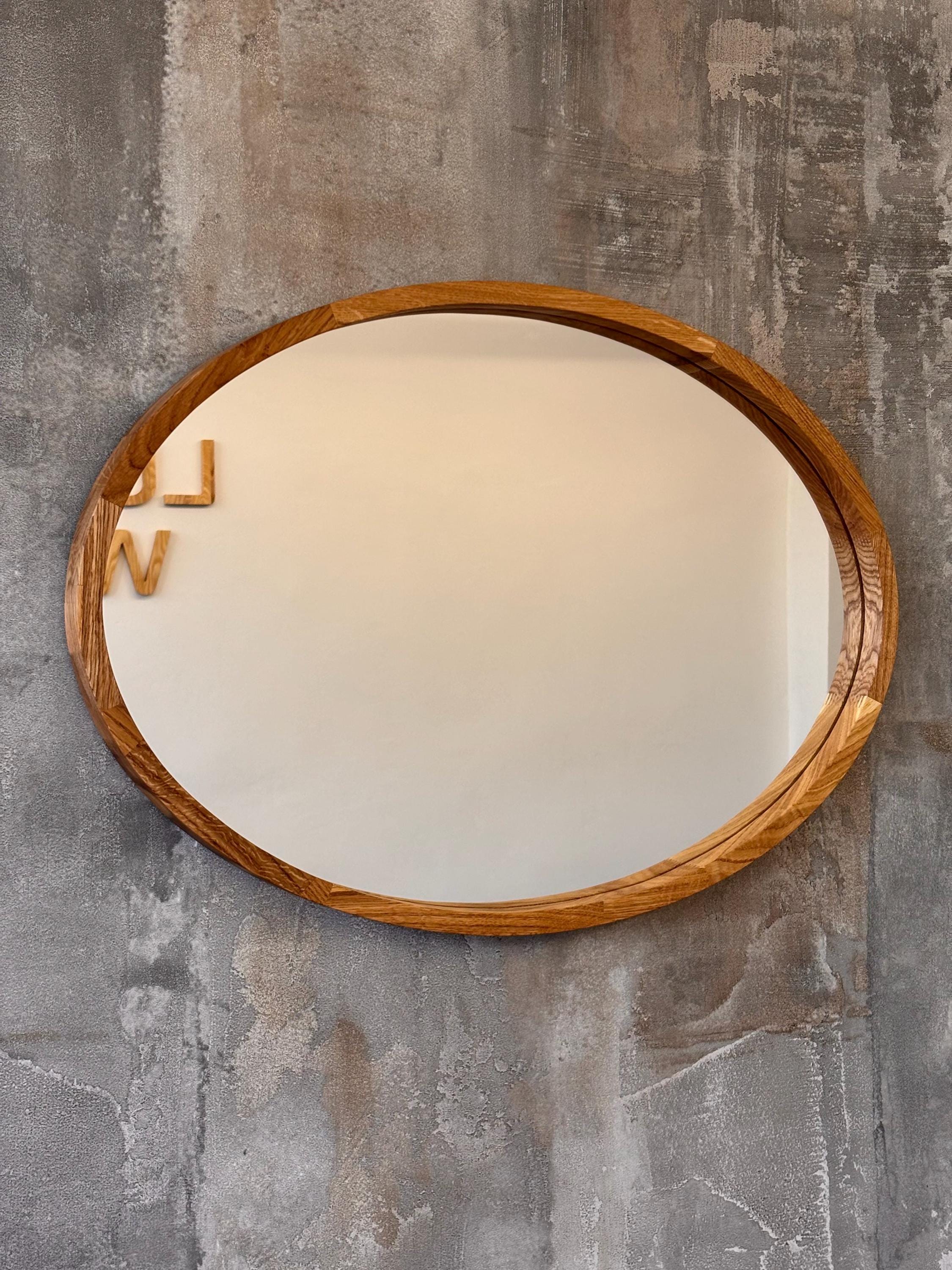 Mid-Century Modern Oval Wood Mirror | Handmade Bathroom Vanity & Entryway Wall Decor