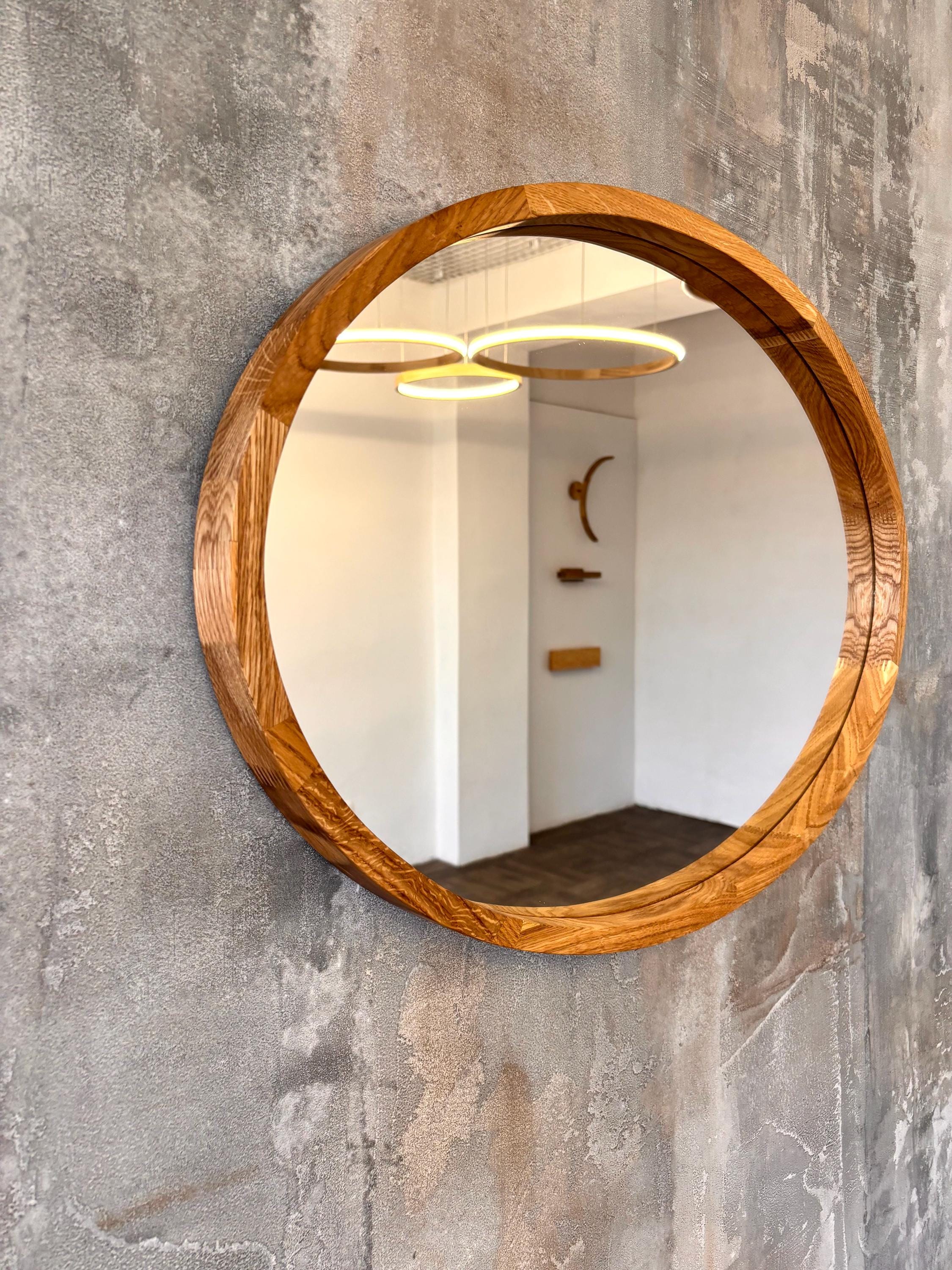 Mid-Century Modern Oval Wood Mirror | Handmade Bathroom Vanity & Entryway Wall Decor