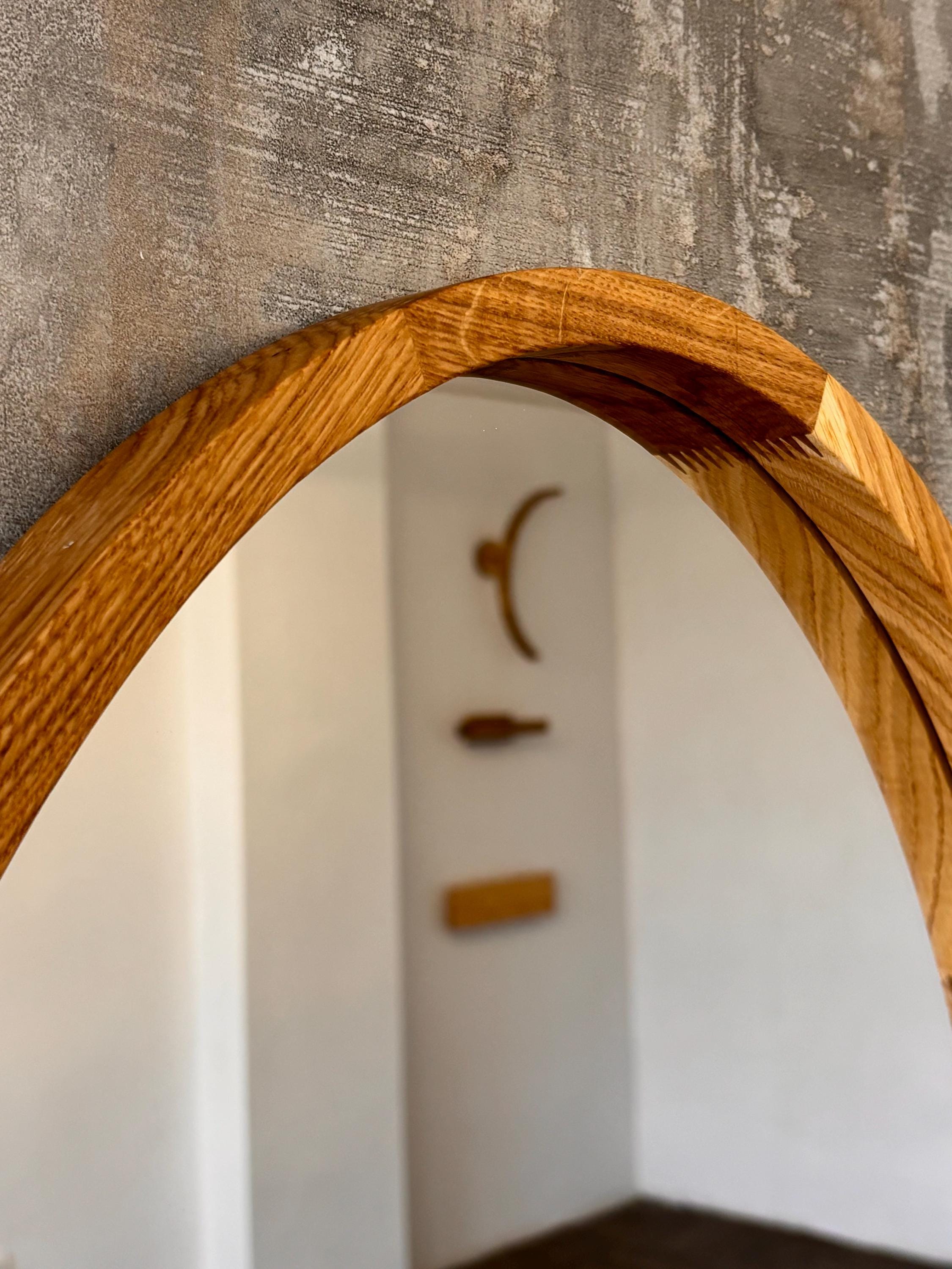 Mid-Century Modern Oval Wood Mirror | Handmade Bathroom Vanity & Entryway Wall Decor