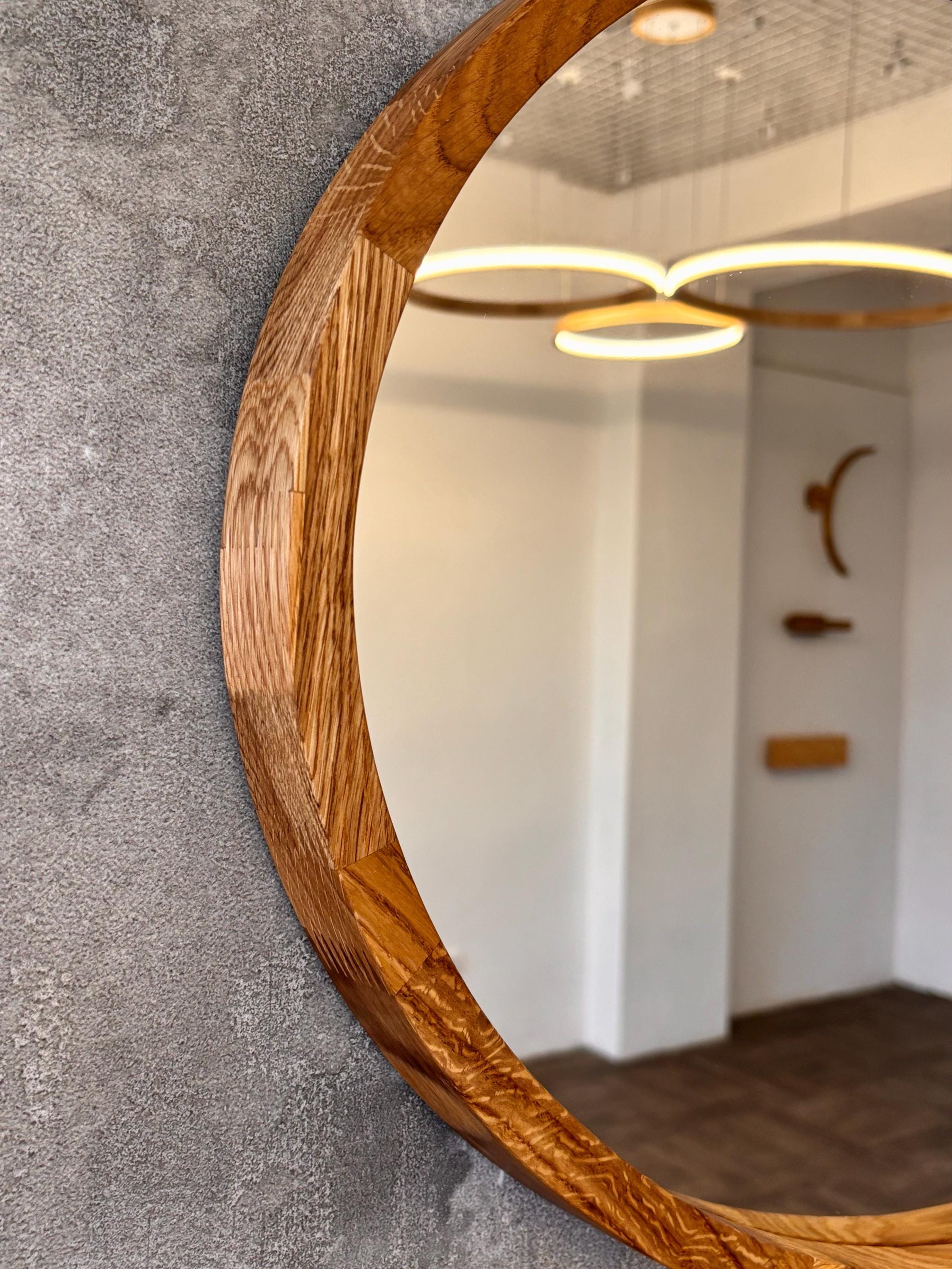 Mid-Century Modern Oval Wood Mirror | Handmade Bathroom Vanity & Entryway Wall Decor