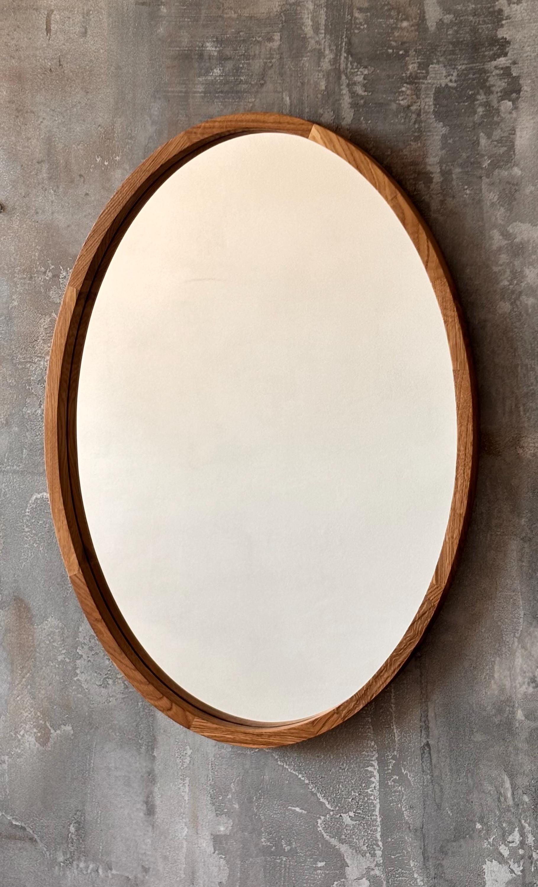 Mid-Century Modern Oval Wood Mirror | Handmade Bathroom Vanity & Entryway Wall Decor