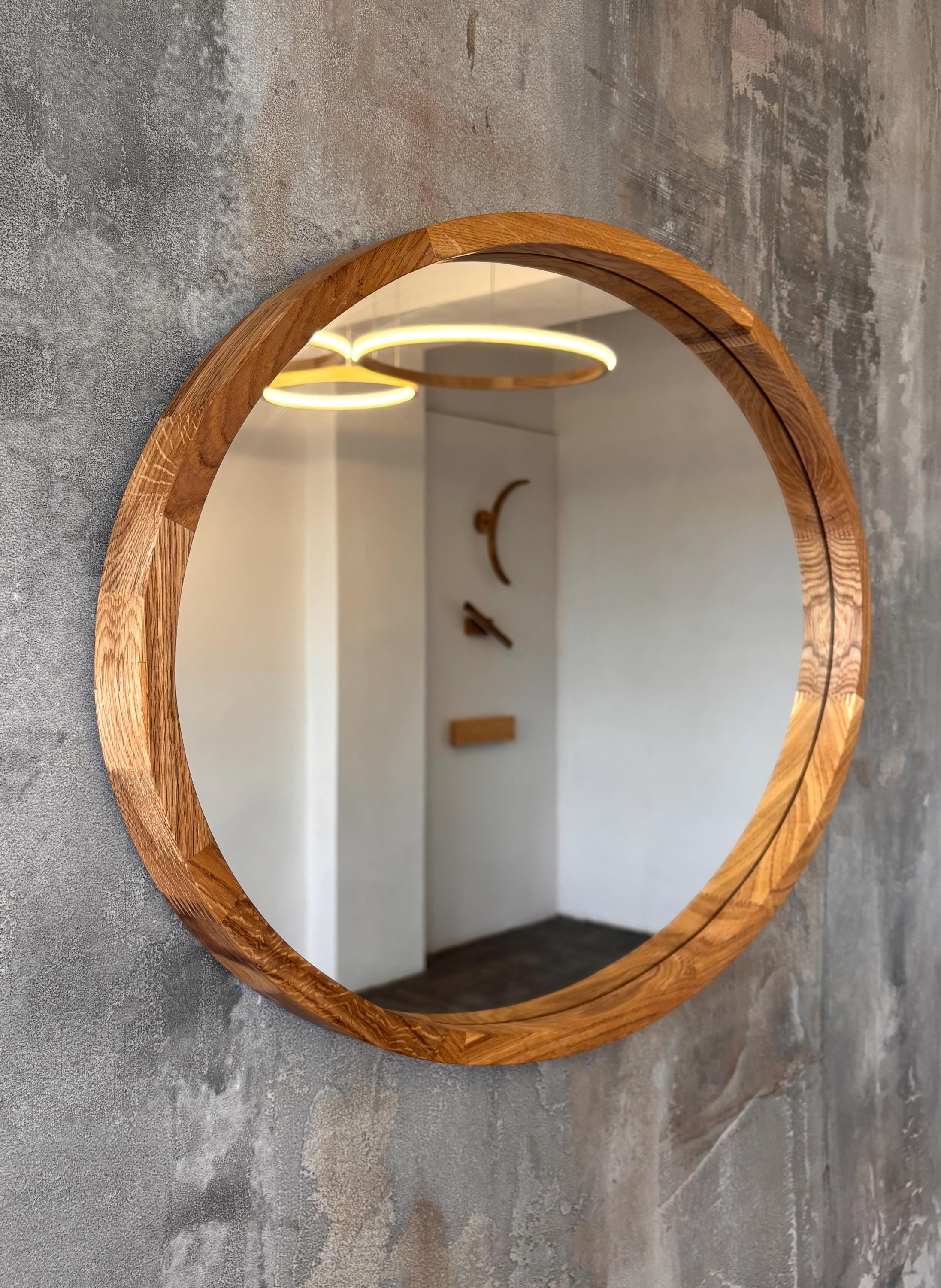 Mid-Century Modern Oval Wood Mirror | Handmade Bathroom Vanity & Entryway Wall Decor
