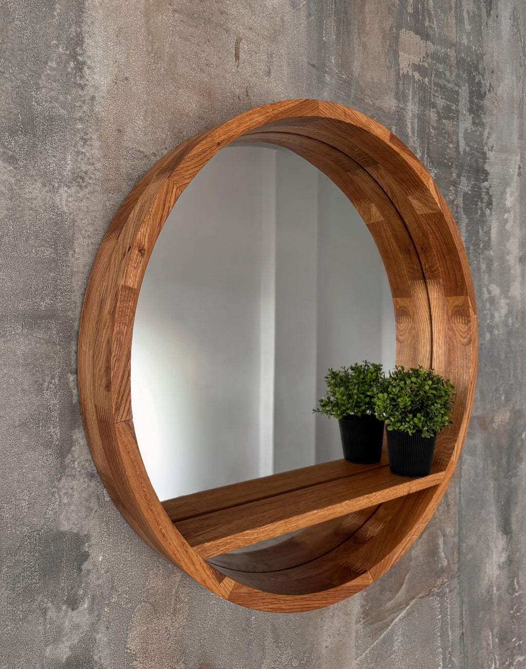 Close-up of the shelf holding a small plant