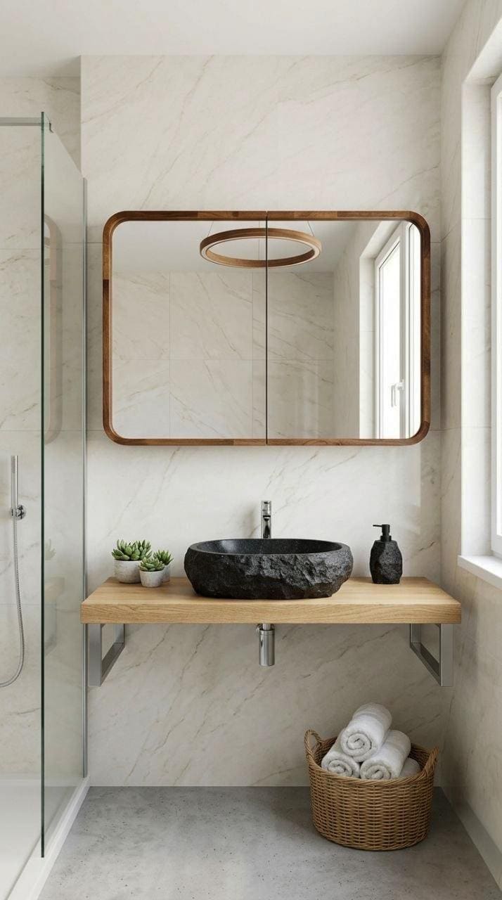 Wood Medicine Cabinet with Mirror | 2-Door Wall Mounted Bathroom Storage Cabinet