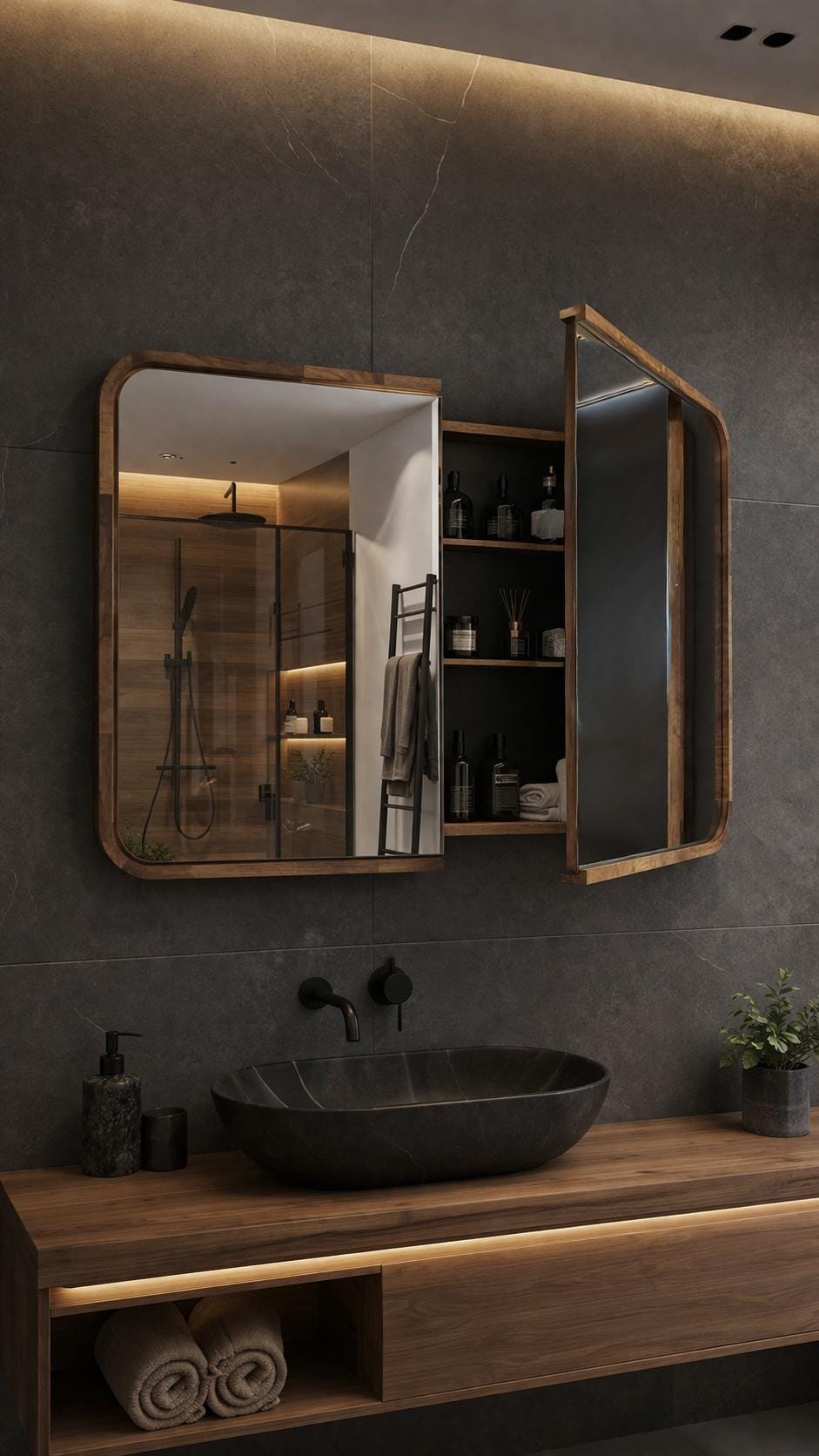 Wood Medicine Cabinet with Mirror | 2-Door Wall Mounted Bathroom Storage Cabinet