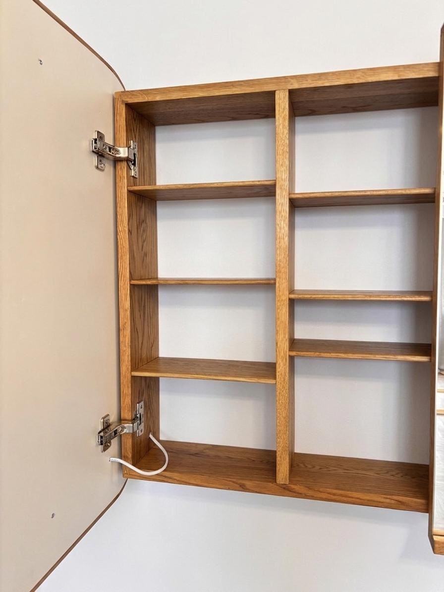 Interior of the cabinet with three adjustable wood shelves