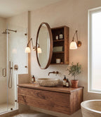 Round Medicine Cabinet with Mirror | Wood Mirror Cabinet, Wall Mounted Bathroom Storage