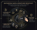 Bathroom-safe details: water-repellent finish, rust-proof hardware, tarnish-resistant glass