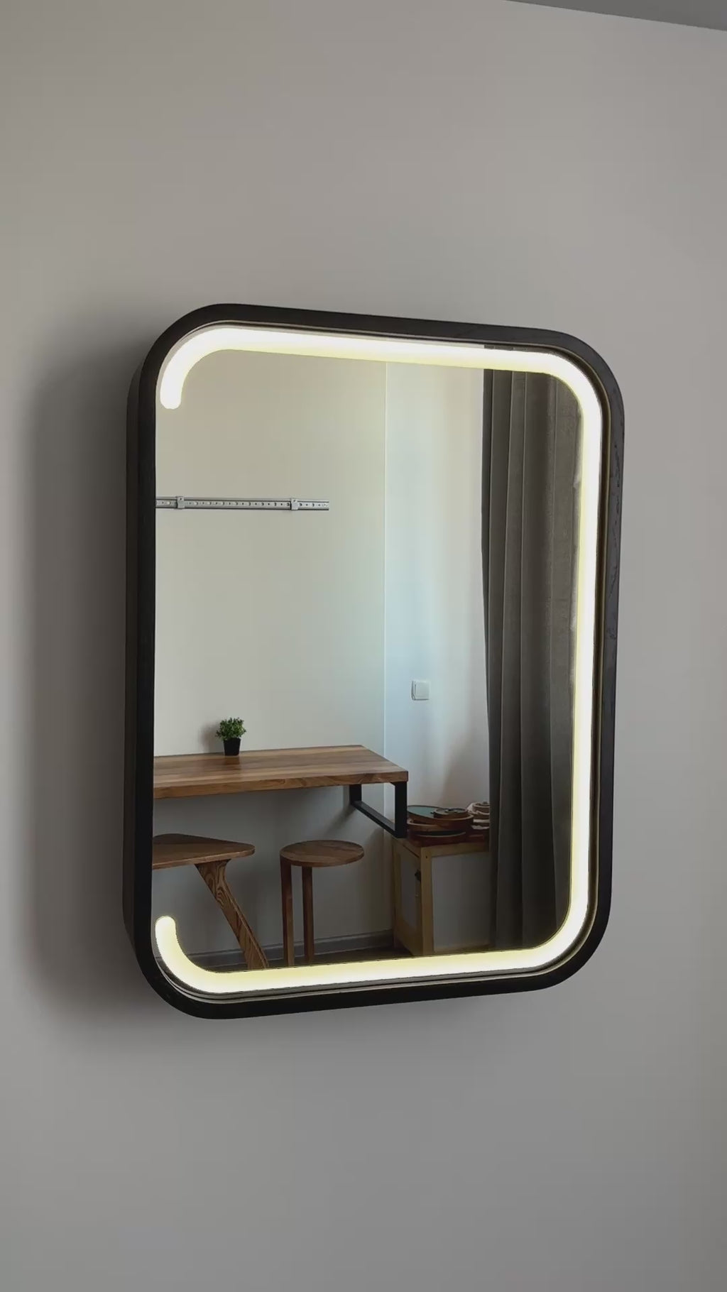 LED Medicine Cabinet with Mirror | Rounded Wood Bathroom Storage Cabinet with Shelves