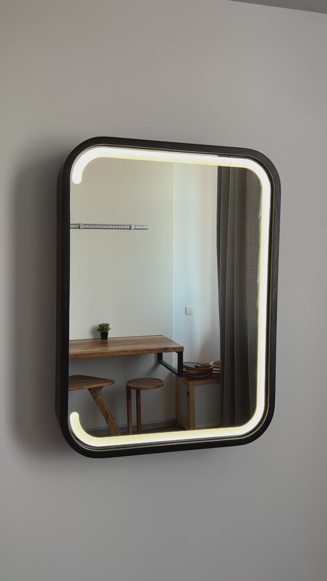 LED Medicine Cabinet with Mirror | Rounded Wood Bathroom Storage Cabinet with Shelves